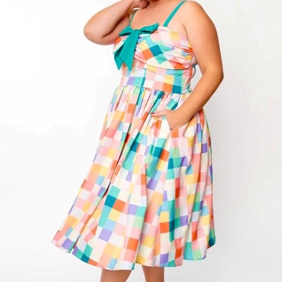 Colorful Checkered 50s Dress, Unique Vintage, Plus Size 3X (20) - Picture 2 of 11